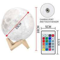 1 x RAW Customer Returns EXTSUD 15cm Moon Lamp 16 Colors 3D Moon Lamp with Remote Control Touch Switch Built-in Battery Operated Dimmable USB Rechargeable Night Lamp Bedroom Decorative Lights for Children, M15 - RRP €21.17