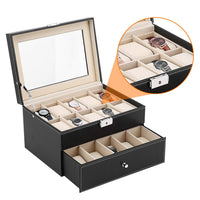 1 x RAW Customer Returns Cocoarm watch box watch case watch box watch box 20 grids watch organizer PU leather jewelry display case with velvet lining jewelry collection wristwatch box, 28.3 x 20.3 x 16.6 cm - RRP €35.49