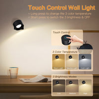 2 x RAW Customer Returns tekstap LED wall light indoor without power connection, touch control 3 color modes 3 brightness levels Infinity wall lamp, 360 rotating LED wall light wireless for living room bedroom black 1 piece  - RRP €39.78