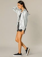 1 x RAW Customer Returns Allegra K Women s Blouse Long Sleeve Metallic Jacket Holographic Party Zipper Hooded Jacket Silver XL - RRP €54.44