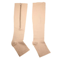 1 x RAW Customer Returns Zipper Compression Socks for Women and Men, Open Toe, Medical Compression Stockings, Knee High Calf Support, Graduated Varicose Veins, Socks for Pregnancy, L XL-Skin  - RRP €27.6