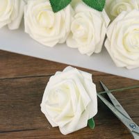 1 x RAW Customer Returns Mocoosy 50Pcs Artificial Rose Petals, Real Looking Ivory Fake Foam Roses Bulk with Stem for Wedding Bouquets Centerpieces Bridal Shower Home Party DIY Floral Arrangements Decorations - RRP €23.51