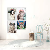 1 x Brand New DCIDBEI 30x40 30x30CM set of 4 diamond painting cats, diamond painting pictures animals with flower crown, diamond embroidery rabbit children, crystal craft decoration for home house office - RRP €20.4