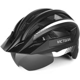 1 x RAW Customer Returns VICTGOAL Bicycle Helmet MTB Mountain Bike Helmet with Magnetic Visor Removable Sunshade Cap and LED Rear Light Cycling Helmet Road Bike Helmet for Adults Men Women XL 59-63cm, Black White  - RRP €48.99