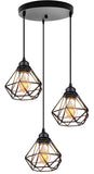 1 x RAW Customer Returns TOKIUS Pendant Light 3-Bulb Vintage Industrial Hanging Lamp with Geometric Design E27 Lamp Made of Iron Cage Lampshade Black Hanging Light for Dining Table Kitchen Pendant Lamp, Rondell  - RRP €36.98