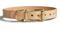 1 x Brand New Solid Brass Leather Collar for All Small, Medium Dogs and Cats Beige, L for 14 -18 Neck  - RRP €20.16