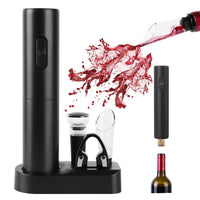 1 x RAW Customer Returns Electric Corkscrew Kit, Cordless Electric Corkscrew, Automatic Bottle Opener includes foil cutter, wine pourer and vacuum wine stopper storage base - RRP €15.12