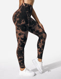 1 x RAW Customer Returns ZAAYO Sports Gym Leggings Booty Scrunch Butt Lift Tie Dye Leggings Brown S - RRP €30.24