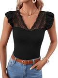 1 x RAW Customer Returns GORGLITTER Women s Elegant T-Shirt Summer Top with Air Lace Butterfly Sleeves Summer Shirt Office Casual Shirt Black S - RRP €22.18