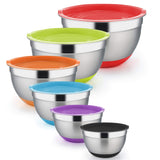 1 x RAW Customer Returns TEAMFAR Mixing Bowl Set of 6, Stainless Steel Salad Bowl Set with Airtight Lid and Silicone Base, Stackable Multifunctional, Dishwasher Safe, 0.7L 1.5L 1.6L 2.5L 2.8L 4.6L - RRP €31.25