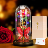 8 x Brand New Yuragim Eternal Rose in Glass, Mother s Day Gifts for Dad, Beauty and the Beast Rose with LED Light and Greeting Card, Galaxy Rose and 3D Butterfly in Glass Dome, Mother Women - RRP €163.2