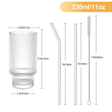 1 x RAW Customer Returns  4 PACK, 330 ML DESIGN MASTER ribbed glass tumblers with straws, stackable glassware, origami style, perfect for whiskey, beer, cocktail, iced coffee and iced tea. - RRP €10.48