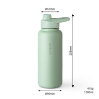 1 x RAW Customer Returns Vinsun drinking bottle stainless steel green 1L - leak-proof, suitable for carbonated drinks, BPA free - straw, drinking opening - thermos flask for sports, outdoor, school, hiking, cycling, office, camping - RRP €31.99