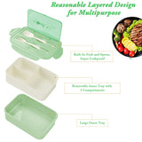 1 x RAW Customer Returns BIBURY Lunch Box, Bento Box, Lunch Box with 3 Compartments and Cutlery, Leak-Proof Lunch Box Fridge Dishwasher Safe Microwave Safe, Lunch Boxes for School Work Picnic Travel Green  - RRP €10.07