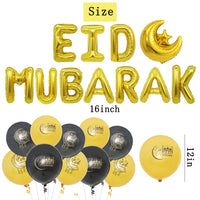 1 x Brand New MEZHEN Eid Mubarak Balloons Decoration Latex Balloon Moon Foil Balloons Banner Eid Mubarak Decoration Ramadan Muslim Balloon Party Decorations Gold - RRP €19.2