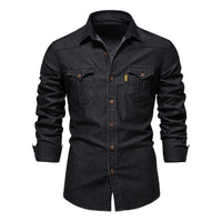 1 x RAW Customer Returns HOTIAN Denim Shirt Men Long Sleeve Denim Shirt Slim Fit Business Casual Shirt Stylish Casual Long Sleeves T-Shirt Black XL - RRP €32.09