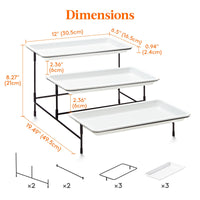 1 x RAW Customer Returns Lifewit 3 Tier Party Tray, 30x17cm Plastic Food Trays, White Reusable Trays with Black Metal Food Display Stand - RRP €25.38