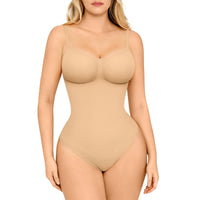 1 x RAW Customer Returns FeelinGirl Shapewear Women s Body Tummy Control Seamless Bodysuit V-Neck Shaping Sringbody Overbust Seamless Bodyshape with Adjustable Strap Ochre M L - RRP €33.99