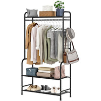 1 x RAW Customer Returns Metal Clothes Hanger Stand, Durable Space-saving Large Capacity Drying Rack with Multiple Shelves with Double Suspension Rod Design, Large Storage Capacity, 74 40 168cm Black, 168 74 40cm  - RRP €78.68