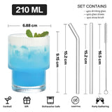 1 x RAW Customer Returns ALINK 200ml mini ribbed drinking glasses with glass straws set of 4, water glasses, long drink glasses, drinking glasses, vintage iced coffee cups, for cocktails, whiskey, beer - cleaning brush - RRP €15.12