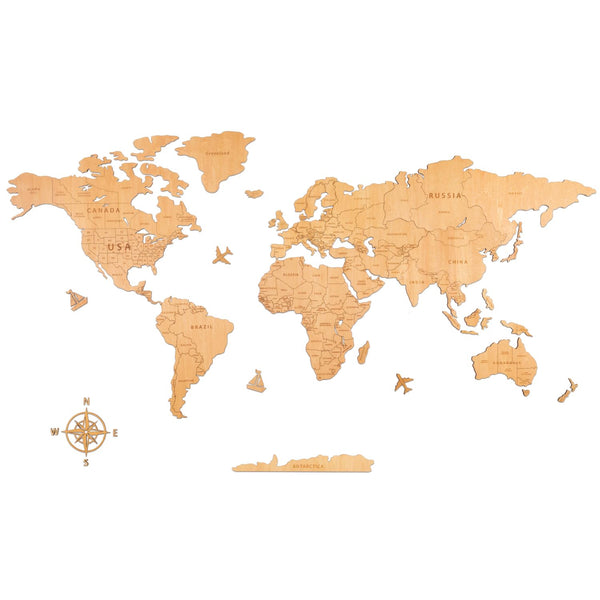 1 x Brand New Creawoo 200cm Wooden World Map Accessories for Wall Decoration Natural Wood  - RRP €20.4