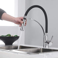 1 x RAW Customer Returns Heable kitchen faucet, 360 rotatable kitchen faucet with pull-out dual spray head, black silicone soft hose, sink mixer tap single lever sink faucet, chrome-plated brass - RRP €75.99