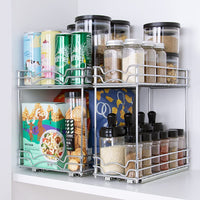 1 x RAW Customer Returns Spice Rack Organiser, Pull Out Spice Rack, Kitchen Cabinet Organizer with Cupboard Shelf, Storage Rack 2 Tier Spice Racks for Kitchen, Bottles Oil Ingredients Jars Cooking Silver 28 x 13 x 26 cm  - RRP €37.3