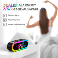 1 x RAW Customer Returns REACHER Colorful LED Digital Alarm Clock with 2 Alarm Times, Colorful Night Light, Loud, Snooze, Dimmable, 7 Alarm Tones, Adjustable Alarm Volume, with Day of the Week, Timer, Clock for Bedside Table, Mains Operated  - RRP €28.99