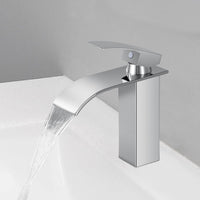 1 x RAW Customer Returns DJS waterfall faucet, stainless steel bathroom faucet, washbasin fittings with cold and hot water function, waterfall faucet for bathroom, bathroom chrome faucet in business style - RRP €45.98