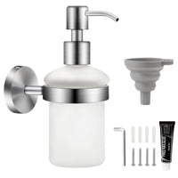 1 x RAW Customer Returns EXLECO Soap Dispenser Wall Mounted Glass Shampoo Dispenser Self-Adhesive Drilling 200ml Satin Glass Bottle Hand Sanitizer Box without Drilling Shower Gel Soap Dish with Stainless Steel Holder Funnel - RRP €18.14