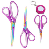 2 x RAW Customer Returns Scissors, Scissors with Titanium Blade and Soft Handle, Set of 3 Scissors for Office, Home, School and Dressmaking. Viola  - RRP €23.36