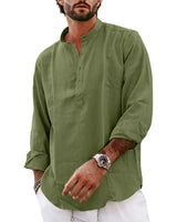 1 x RAW Customer Returns YAOBAOLE Linen Shirt Men Long Sleeve Shirt Button-down Casual Shirts Shirt Army Green L - RRP €25.19