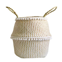 1 x Brand New SZETOSY natural seagrass storage basket - seagrass belly button basket with pompom, foldable, with handle for laundry, planters, children s room, style 1, 22 x 20 cm - RRP €17.11