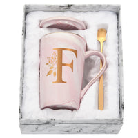 1 x RAW Customer Returns Joymaking Personalized Mug with Letters Coffee Mug with Flower Motif, Name Initial Personal Gifts Coffee Mug for Women Girlfriend, F - 400ml Pink - RRP €19.15