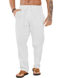 1 x RAW Customer Returns LVCBL White Linen Trousers Men s Plain Classic Trousers Elastic Waistband Summer Beach Weight White 3XL - RRP €26.98