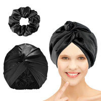 2 x Brand New Silk Cap Curly Hair, Black Silk Cap Night Hair, Silk Cap for Night Curly Hair Comfortable, Satin Night Hat with Elastic Band for Women Curly Hair Care - RRP €13.76