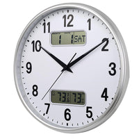 1 x RAW Customer Returns HZDHCLH 33cm radio-controlled digital clock, display of temperature, humidity, calendar, modern design, suitable for home, office, school white silver  - RRP €36.99