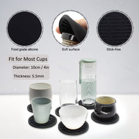 1 x RAW Customer Returns Coasters for glasses, set of 6, silicone round for glasses, washable glass coasters with holder for drinks, cups, bar, glass - table coasters bars caf s house party office black, stripes  - RRP €10.67