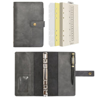 1 x RAW Customer Returns Wonderpool A6 Leather Notebook Refillable 6 Ring Binder Diary Portfolio Dotted Paper Inner Pockets Organizer for Men and Women Gray, A6  - RRP €18.36