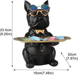 1 x RAW Customer Returns suruim French Bulldog Tray Decorative Statue, Dog Sculpture, Dog Decorative Figure Storage Tray Statue with Tray Black  - RRP €33.43