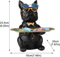 1 x RAW Customer Returns suruim French Bulldog Tray Decoration Statue, Dog Sculpture, Dog Decorative Figure Storage Tray Statue With Tray Black  - RRP €33.43