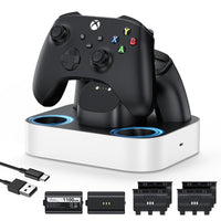 1 x RAW Customer Returns NEWDERY Controller Charging Station for Xbox, 2 x 1100mAh Rechargeable Batteries for Xbox One Series X S Controller, Fast Charging Station with 4 Battery Covers - White - RRP €40.32