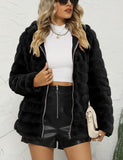 1 x RAW Customer Returns Giolshon women s fleece jacket faux fur coat teddy winter jacket with hood 1801 black XXL - RRP €66.99