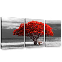 1 x RAW Customer Returns hyidecorart pictures tree red, trees nature canvas pictures, 3 part wall pictures living room, modern lucky tree art print wall decoration for bedroom kitchen dining room and office 30CM 40CM - RRP €36.99