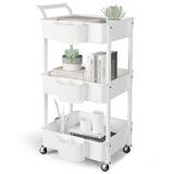 1 x RAW Customer Returns HBTower kitchen trolley 3 levels, serving trolley utility cart with wheels, trolley with 3 rolling shelves, multi-purpose trolley for kitchen makeup bathroom office, white - RRP €42.99