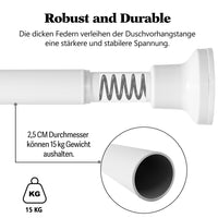 1 x RAW Customer Returns White shower curtain rod, no drilling, no rust shower curtain rod 74cm to 195cm, stainless steel extendable telescopic rod for shower curtain and bathtub - RRP €24.0