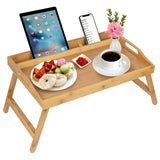 1 x RAW Customer Returns Bed Tray with Handles, Foldable Legs, Bamboo, Breakfast Tray with Cell Phone and Tablet Holder, Laptop Table, Kitchen, Serving Table Yellow  - RRP €31.99