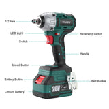 1 x RAW Customer Returns STANEW brushless cordless impact wrench, adjustable torque, 1 2 inch, 20V, max. 320 Nm with 3.0 Ah battery, LED work light, case with accessories 49 pieces accessories - RRP €90.65