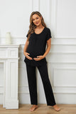 1 x RAW Customer Returns Smallshow Deman Nursing Pajamas Short Sleeve Maternity Wear Pajamas for Breastfeeding,Black,XL - RRP €30.24