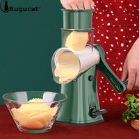 1 x RAW Customer Returns Bugucat Manual Vegetable Cutter, Vegetable Slicer Drum Grater Cheese Mill Cheese Grater Chopper Rotating Grater Potato Cutter Vegetable Fruit Cutter Kitchen Aid with 5 Sets of Interchangeable Stainless Steel Blades - RRP €30.0